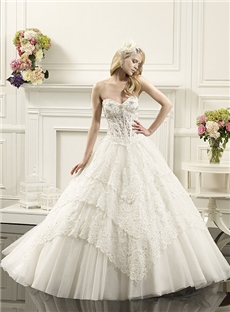 New Arrival Princess Sheer Fitted Corset Bodice Layers Of Lace Cascade Skirt Wedding Dress