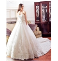 Dramatic Princess Sweetheart Appliques Beading Lacec Up Wedding Dress