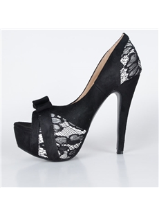 Glamorous Black Flower Print Peep Toe Heels
