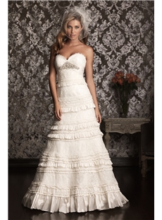 Delicate Strapless Sweetheart Neckline Empire Waistline Beading Wedding Dress