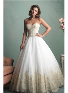 Eye Catching Elegance Ballgown Strapless Sweetheart Gilded Lace Appliques Wedding Dress