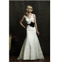Delicate A Line Scalloped V Shaped Neckline And Back Taffeta Sash Wedding Dress