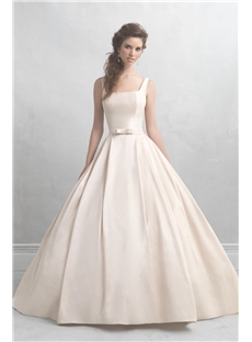 Sweet Ballgown Demure Cap Sleeves Square Neckline Scooped Back Small Bow Taffteta Wedding Dress
