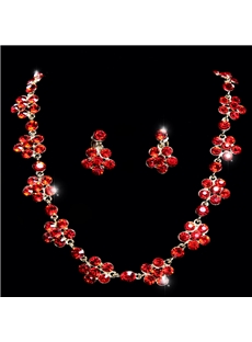 Exquisite Glittering Red Rhinestones With Alloy Wedding Accessories Wedding Jewelry Set（include Necklace And Earring ）