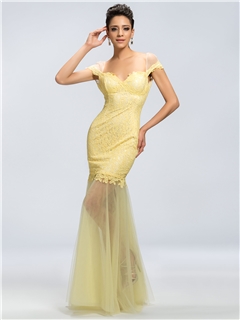 Vintage Sheath Sweetheart Lace Off The Shoulder Backless Floor Length Evening Dress