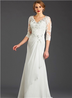 Wholesale A Line White Mother Of The Bride Dresses Lace Half Sleeves Chiffon Gowns For Plus Sizes
