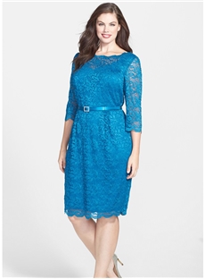Plus Size Belted Lace Sheath Prom Dress