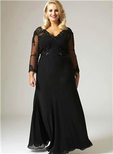 Wholesale Black Plus Sizes Mother Of The Bride Dresses Long Sleeves Chiffon Gowns For Mothers