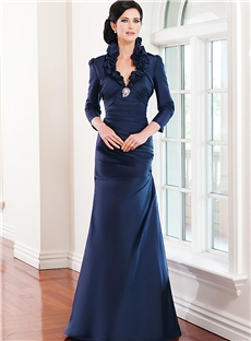 Vintage Mermaid Taffeta Mother Of The Bride Dresses V Neck Long Gown