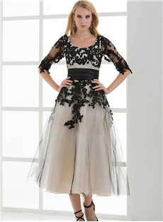 Hot Sale A Line Mother Of The Bride Dresses Tulle Black Applique Dresses