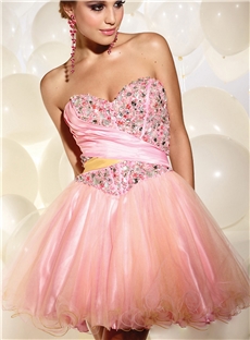 Lovely Mini Beading Sweetheart Strapless Homecoming Cocktail Dress