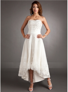 A Line Princess Sweetheart Asymmetrical Tulle Wedding Dress With Lace Beading