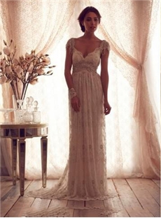 Best Selller Cheap Backless Beach Beads Capped Sleeves Vintage Wedding Dresses