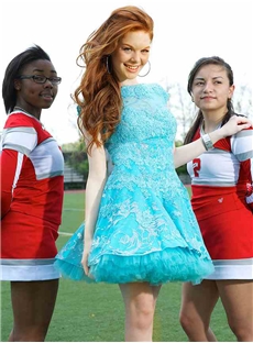Boutique Bateau Embroidery A Line Short Blue Sweet 16 Prom Dress