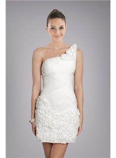 Dreamy Snow White One Shoulder Strap Cocktail Dress With Floral Appliques