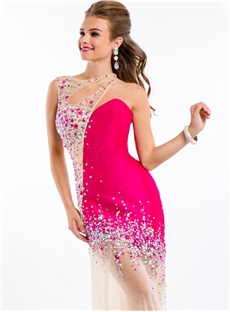 Extravagant Soft Tulle Taffeta Asymmetrical Top Stunning Jewel Neckline Fabulous Curves Beading Prom Dresses