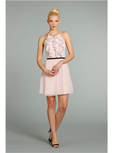 Halter Short Length Ruffles A Line Bridesmaid Dress