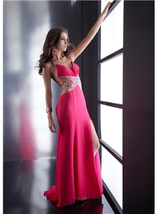 Charming A Line Halter Beading Backless Court Train Pageant Prom Dress