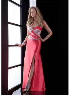 Shinning A Line Sweetheart Beading Split Front Floor Length Prom Dress