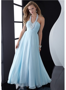 Best Selling A Line Halter Beading Floor Length Prom Dress