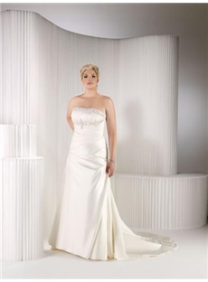 Plain A-Line Strapless Chapel Train Embroidery Plus Size Wedding Dress