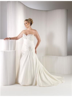 Concise A-Line Sweetheart Court Train Pick-ups Plus Size Wedding Dress