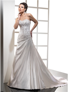 Simple A Line Sweetheart Chapel Train Embroidery Wedding Dress