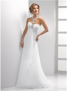 Plain Empire Halter Neckline Court Train Wedding Dress