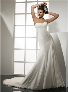 Plain A Line Sweetheart Chapel Train Wedding Dress