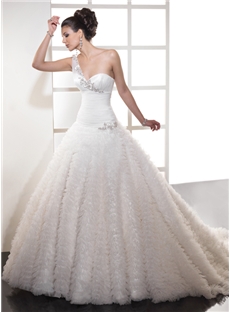 Awesome Ball Gown One Shoulder Chapel Train Wedding Dress