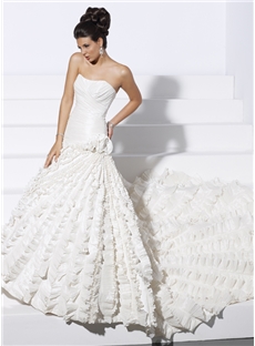 Luxurious A Line Dropped Waistline Chapel Train Wedding Dress