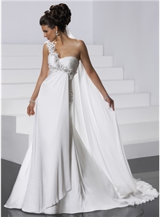 Grand Empire One Shoulder Chapel Train Wedding Dress
