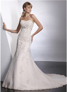 Noble Sheath Column Strapless Chapel Train Wedding Dress