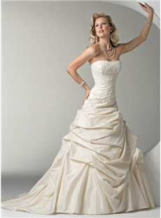 Classic A Line Strapless Chapel Trian Draped Wedding Dress