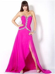 Glamorous A Line Sweetheart Beading Sweep Train Evening Pageant Dress