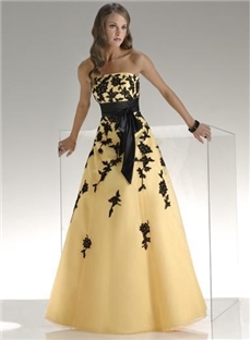 Stylish A Line Strapeless Appliques Sashes Bowknot Long Prom Quinceanera Dress