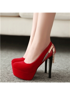 Graceful Solid Color Platform Heels With Zipper