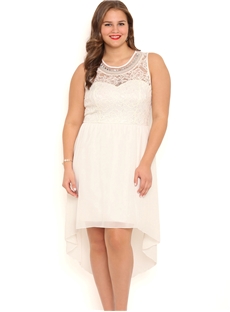 Plus Size High Low Homecoming Dress With Lace And Pearl Stone Neckline