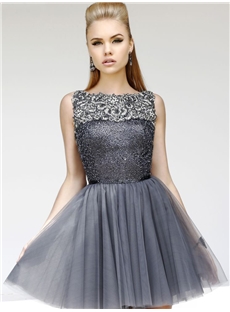Modern Short Mini Beading Jewl Neckline Backless Cocktail Dress