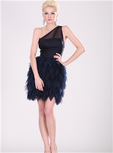 Chic A Line One Shoulder Tiered Short Length Cocktail Dress