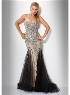 Gorgeous Sweetheart Mermaid Appliques Sweep Train Floor Length Evening Dress