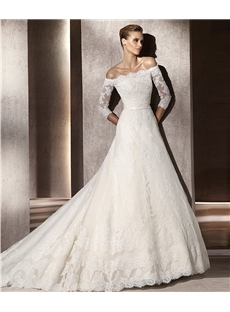 Fabulous A Line 3 4 Length Sleeve Bateau Chapel Train Wedding Dresses