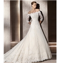 Fabulous A Line 3 4 Length Sleeve Bateau Chapel Train Wedding Dresses