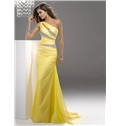 Fashionable One Shoulder Beading Floor Length Sweep Train Evening Prom Dress