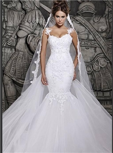 Berta Sexy Luxury Backless Lace Sheer Tulle A-line Covered Button Spaghetti Straps Winter Wedding Dress