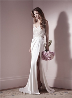 New Comings V Neck Vintage Sexy Backless Floor Length Sexy Side Slit Prom Evening Gowns Formal Bridal Dresses