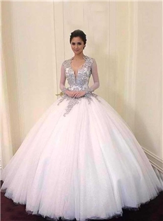 New Beads Crystal Wedding Dresses Hollywood Level Long Sleeves Floor Length Backless Wedding Dress