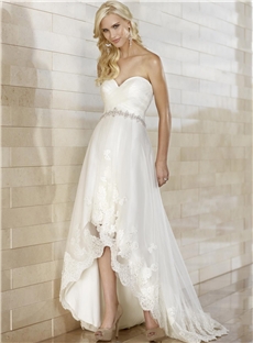 Stunning High Low Wedding Dress With Lace Applique