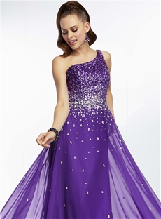 Boutique One Shoulder Beading A Line Floor Length Prom Homecoming Dress