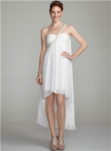 Beaded One Shoulder Chiffon High Low Dress Style Wedding Dress